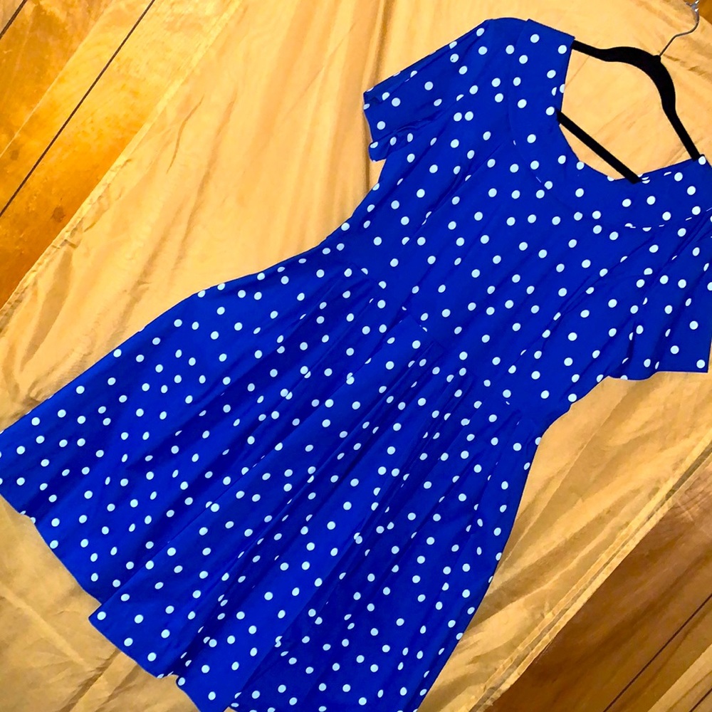 RROYAL BLUE AND WHITE POLKADOT DRESS